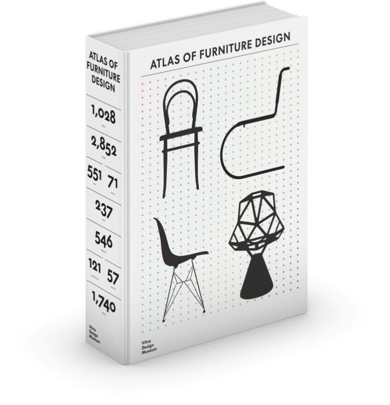 Buch "Atlas des Möbeldesigns" von Vitra: Cover mit Stuhl-Illustrationen und Inhaltsverzeichnis. Möbel Design Buch kaufen.